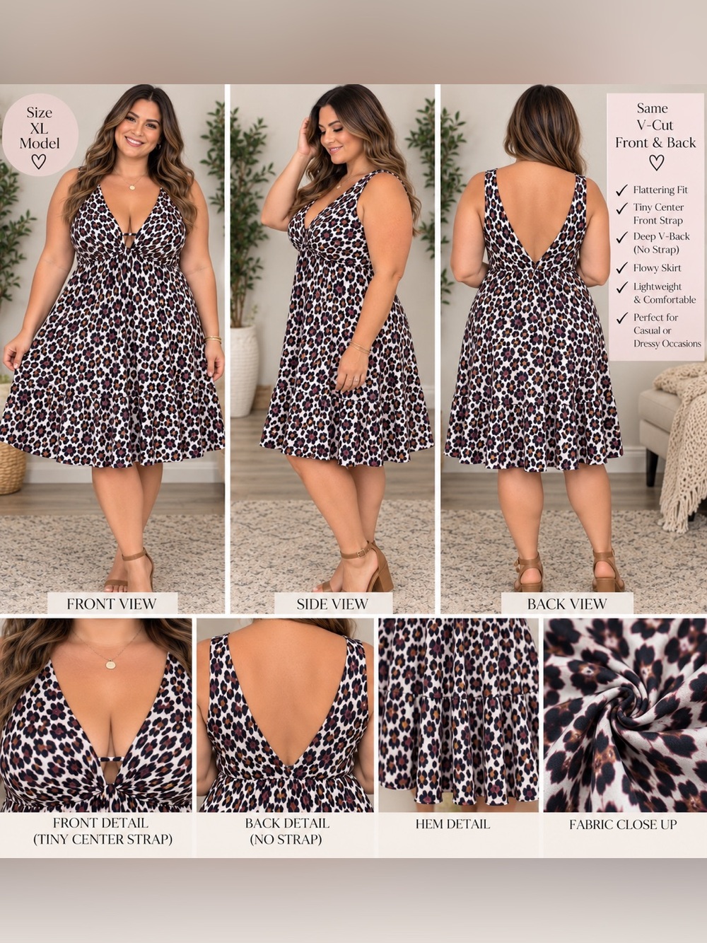 Women’s XL Leopard Print Dress V Neck Sleeveless Fit & Flare Animal Print